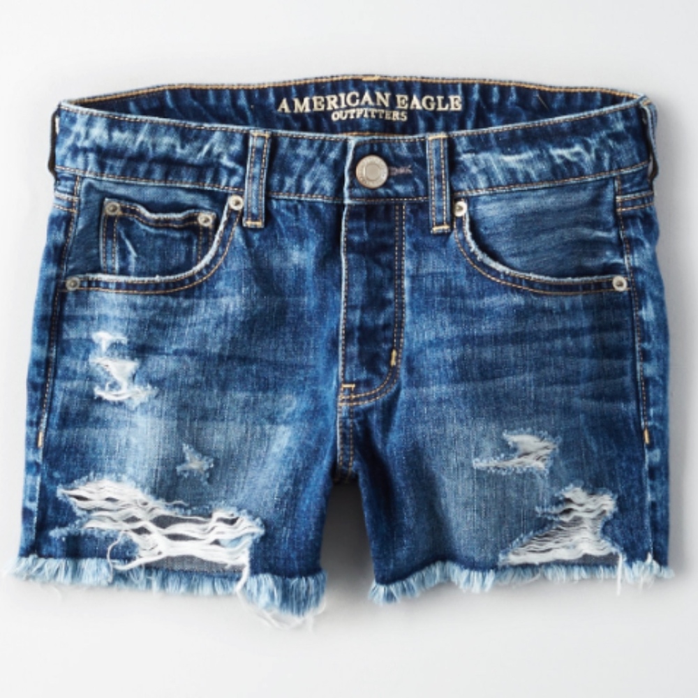Distressed American Eagle Jean Midi Shorts